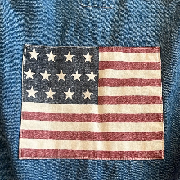 Ralph Lauren Jackets & Blazers - Vintage Ralph Lauren Polo Dungarees Denim Jean Trucker USA Flag Patch Jacket M
